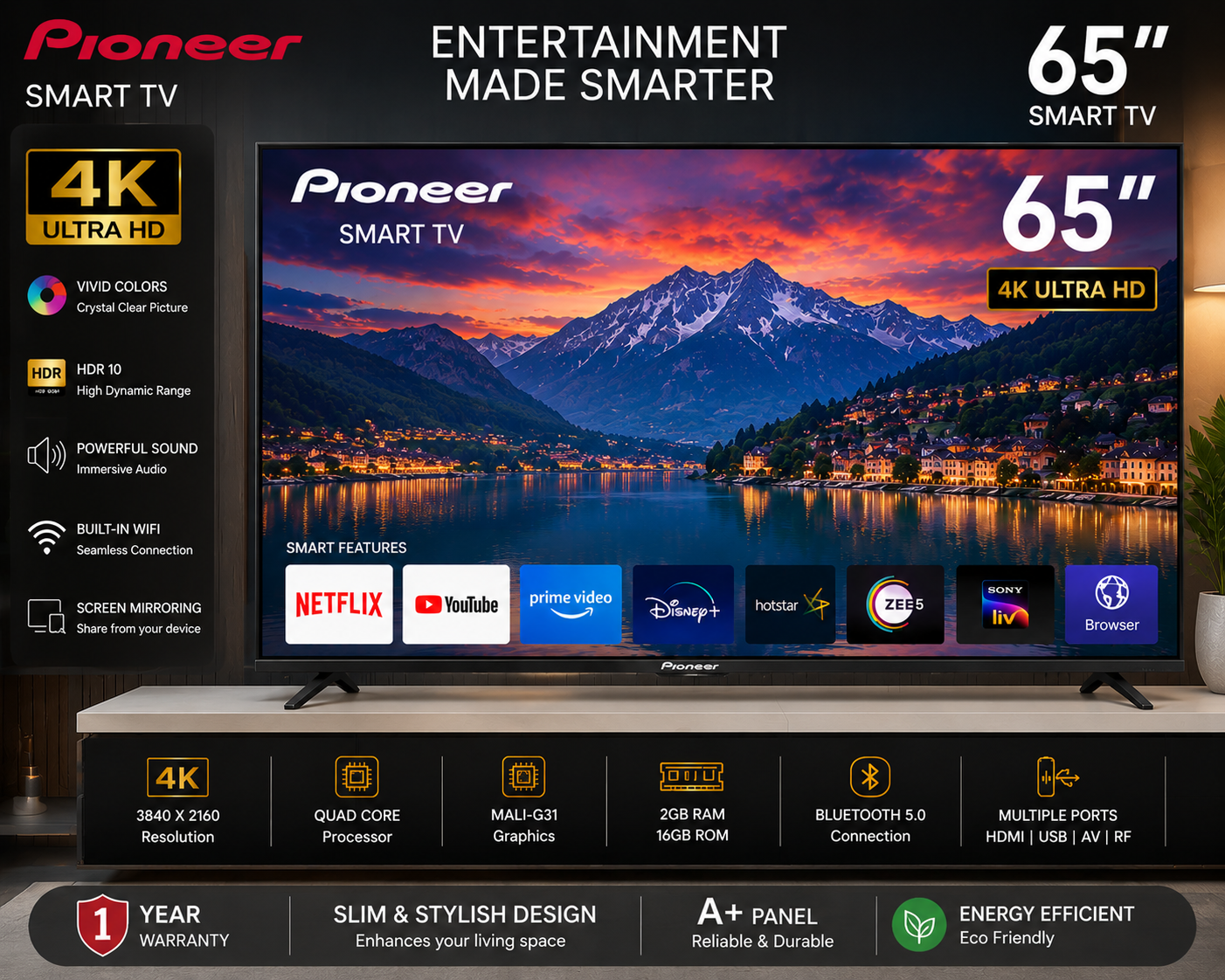 PIONEER 65'' SMART TV