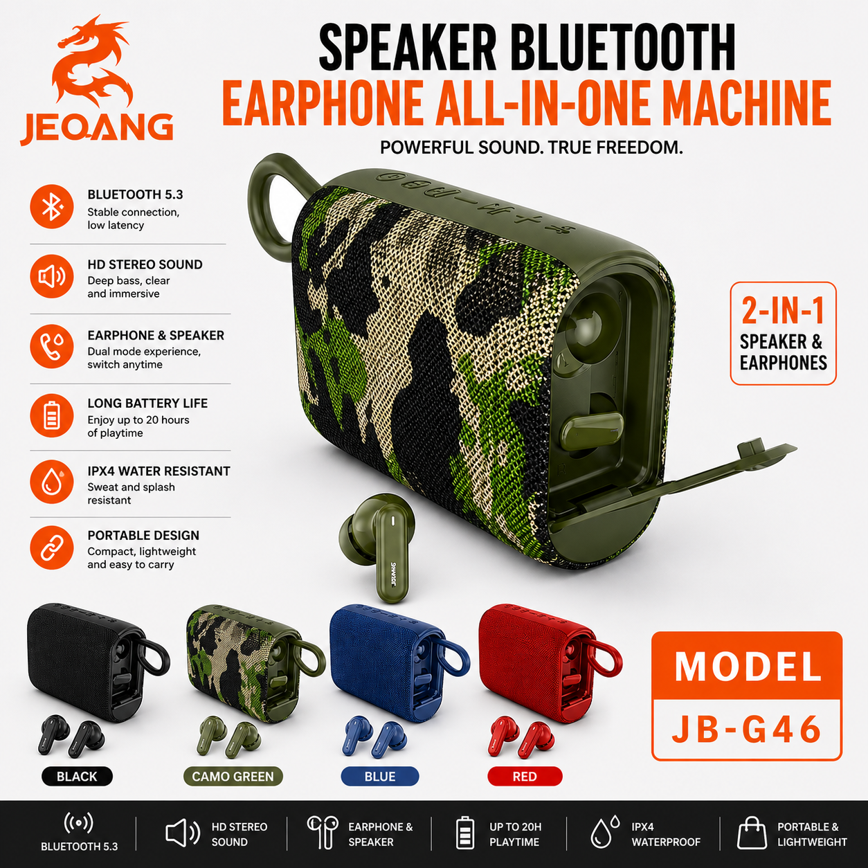 JB-G46 Bluetooth speaker+TWS earphones 2