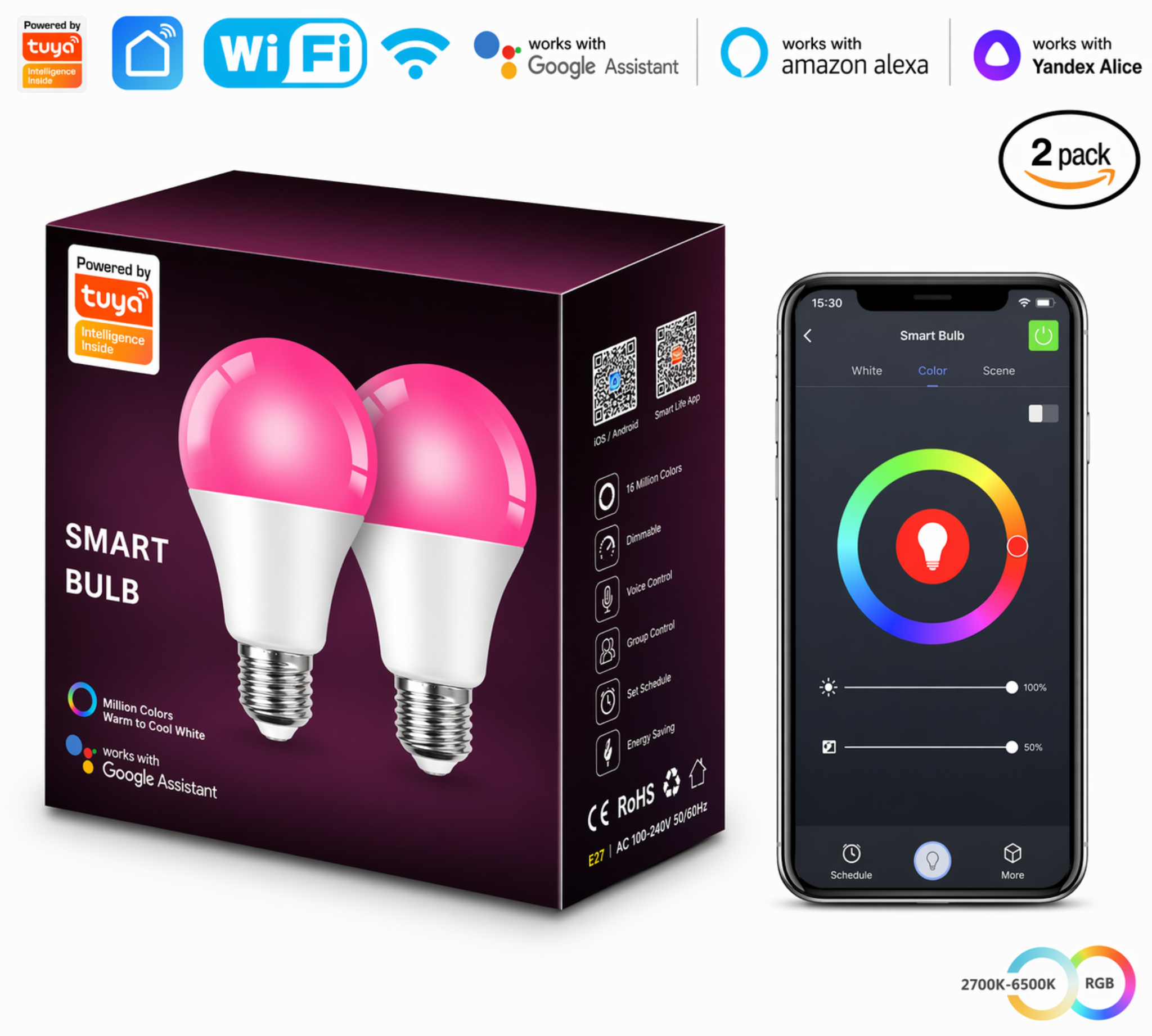 2 PCS WIFI +Bluetooth bulb