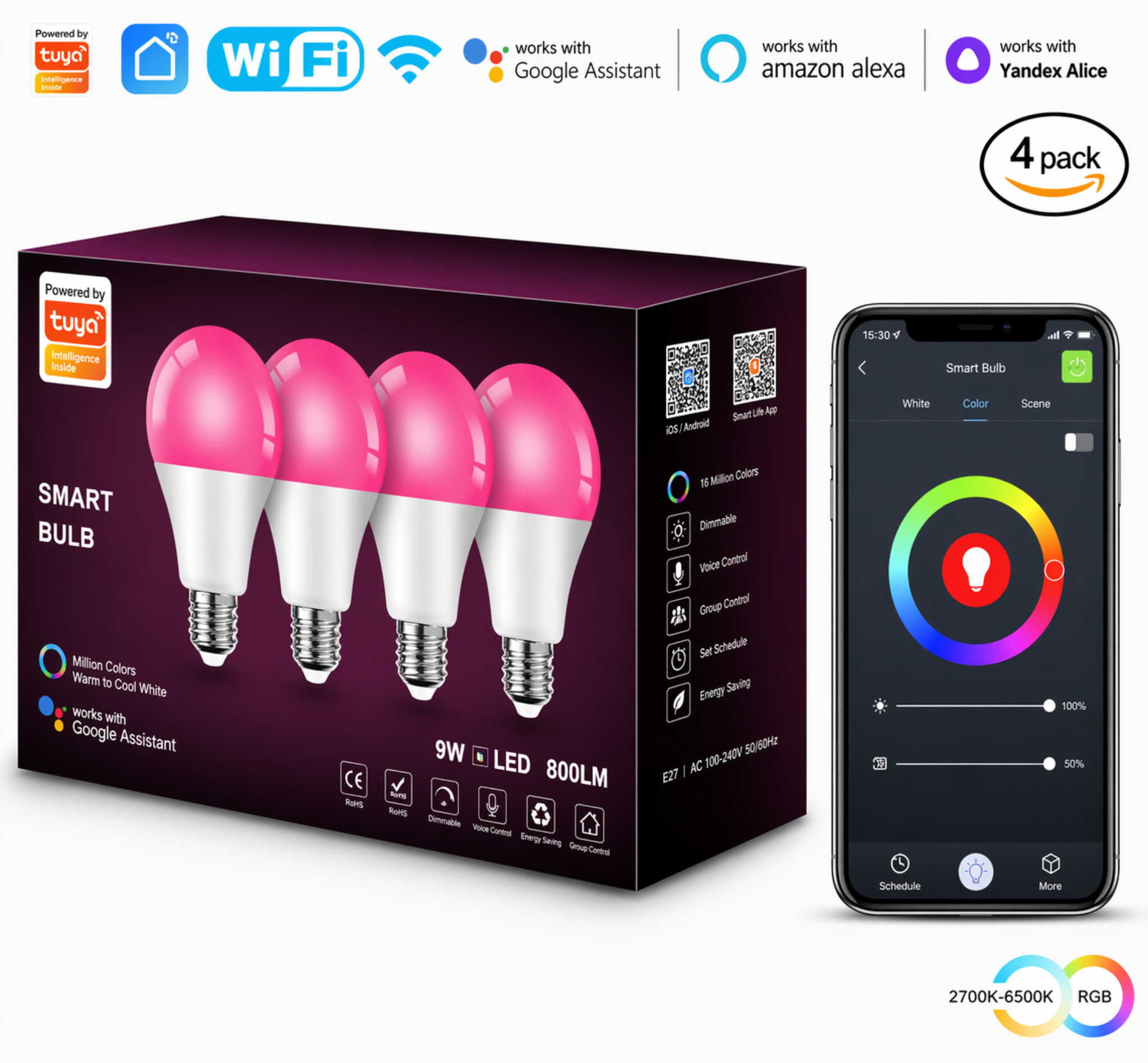 4 PCS WIFI +Bluetooth bulb