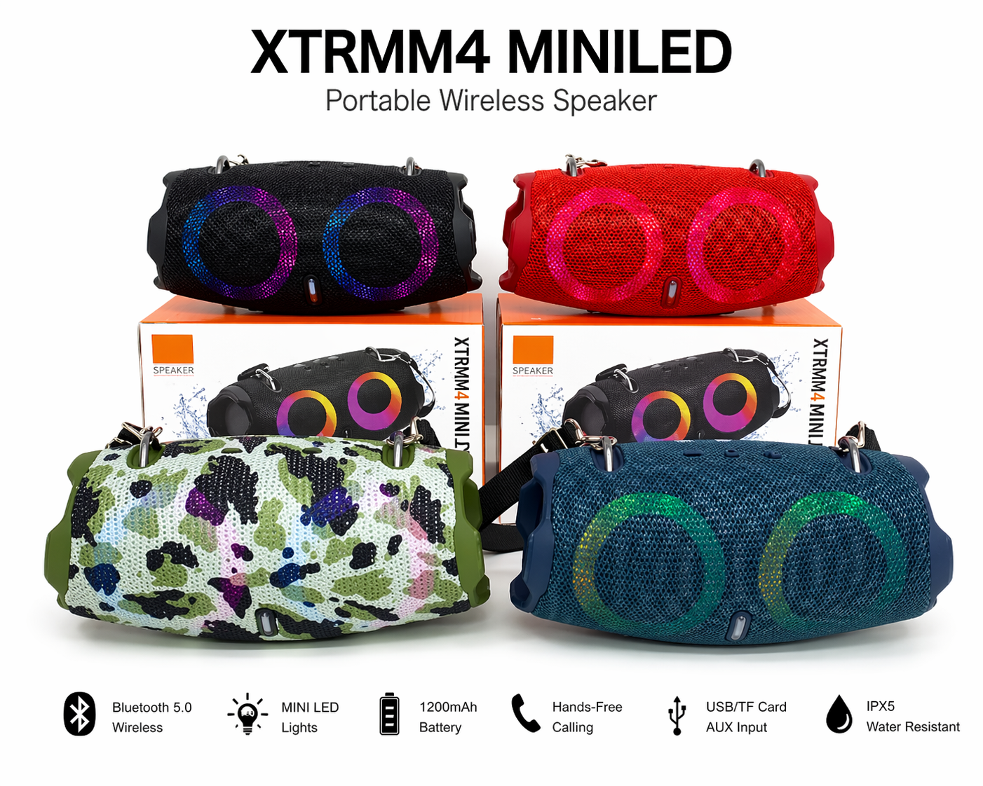 Portable Bluetooth Speaker with LED Light