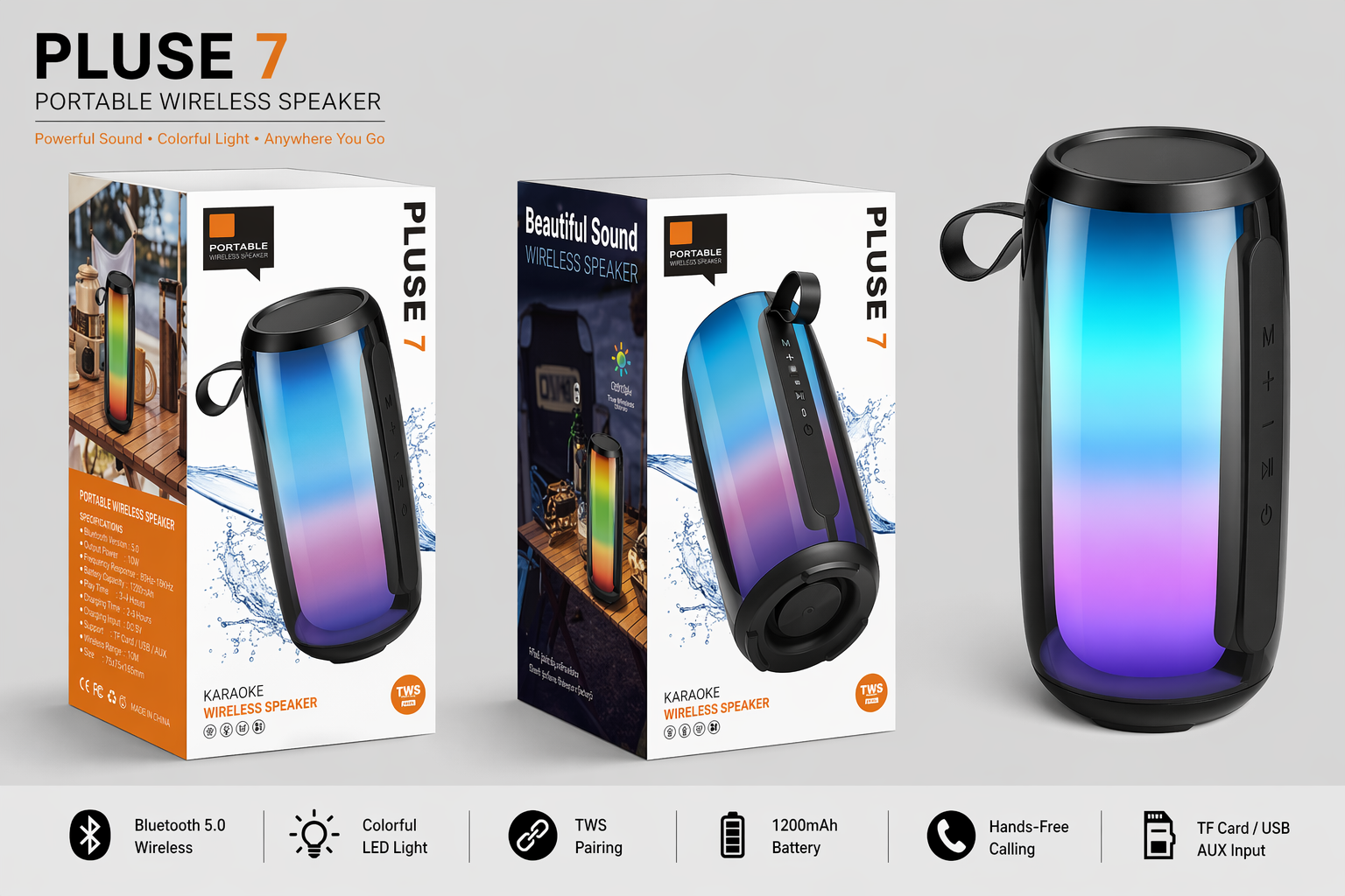 PLUSE 7 Portable Bluetooth LED Speaker