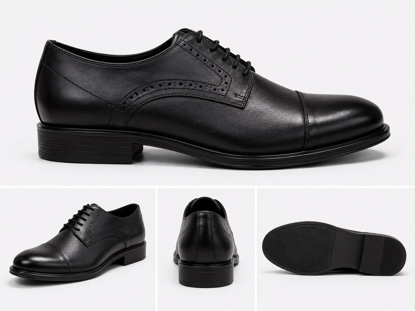 Black men's leather dress shoe with laces