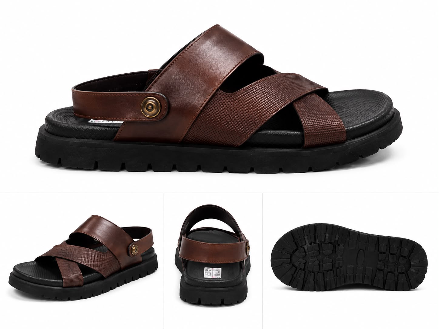Tan cross-band sandal with versatile strap at the back